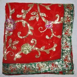 Etnische kleding sari's voor vrouwen in India Vintage bruiloft Dupatta pailletten sjaal kralen Georgette sluier