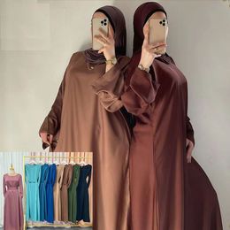 Ropa étnica Satén Abaya Dubai Turquía Kaftan Mujeres Musulmanes Maxi Vestido Modesto Abayas Ropa islámica Túnica árabe Vestidos africanos Vestido Jalabiya 230529