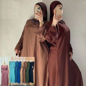 Etnische kleding Satijn Abaya Dubai Turkije Kaftan Vrouwen Moslim Maxi Jurk Modest Abayas Islamitische Kleding Arabisch gewaad Afrikaanse jurken jurk Jalabiya 230517