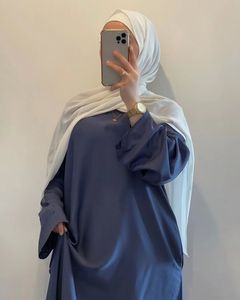 Ropa étnica Satén Abaya Dubai Turquía Moda musulmana Vestido Hijab Liso Cerrado Con cinturón Abayas para mujeres Islam africano Ropa modesta Kaftan 230529