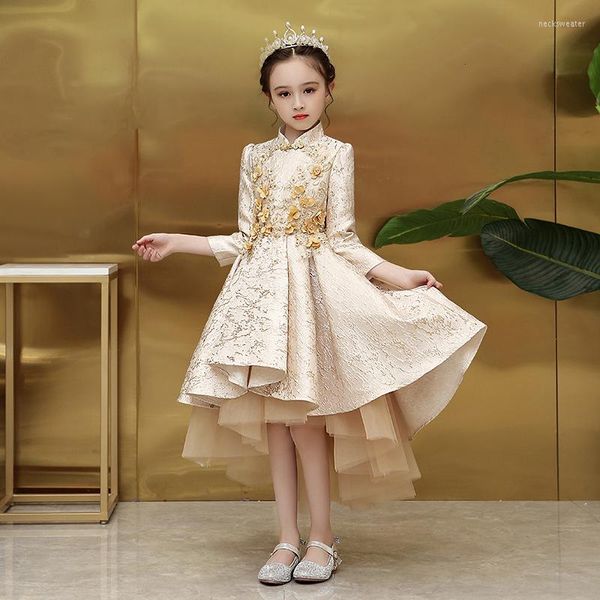 Ropa étnica satén niños China vestido princesa grueso largo fiesta vestidos noche niños para niñas moda chino invierno traje