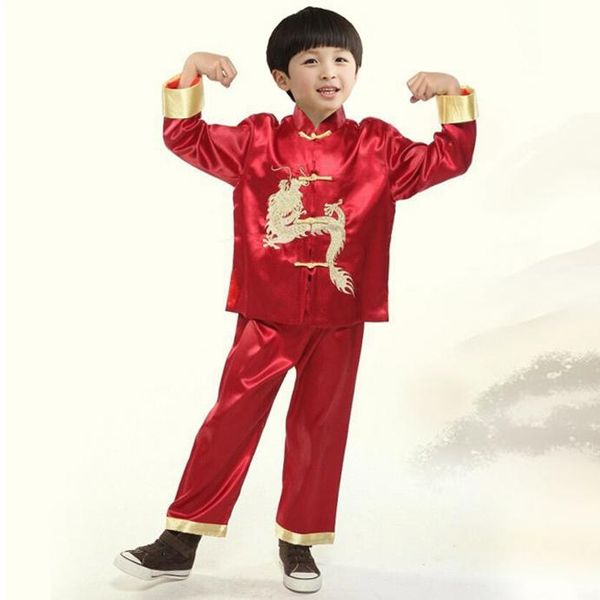Vêtements ethniques Satin Enfants Chinois Traditionnel Tang Costume À Manches Longues Casual Kong Fu Garçon Vintage Mandarin Col ChemisePantsEthnique