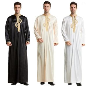 Vêtements ethniques broderies satin jubba thobe hommes musulmans robe islam robe arabe saoudie eid ramadan thoub thawb abaya robe kaftan abayas