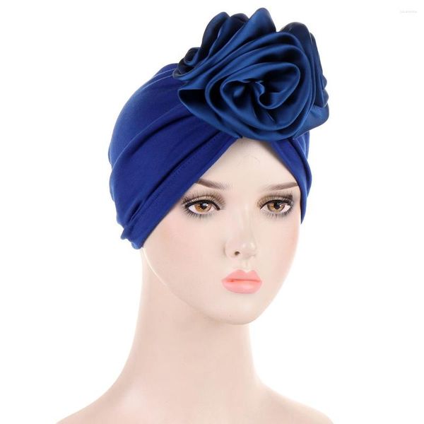 Ropa étnica Flor de satén Gorros de turbante para mujeres Bandana elástica Head Wrap Cap Gorro musulmán Sombrero africano Cubierta para el cabello femenino