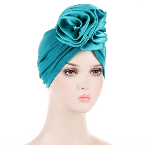 Ropa étnica, gorros de turbante de flores de satén para mujer, envolturas para la cabeza, tocado musulmán, gorro de Bandana, pañuelo islámico, cintas para el pelo, sombrero, diadema