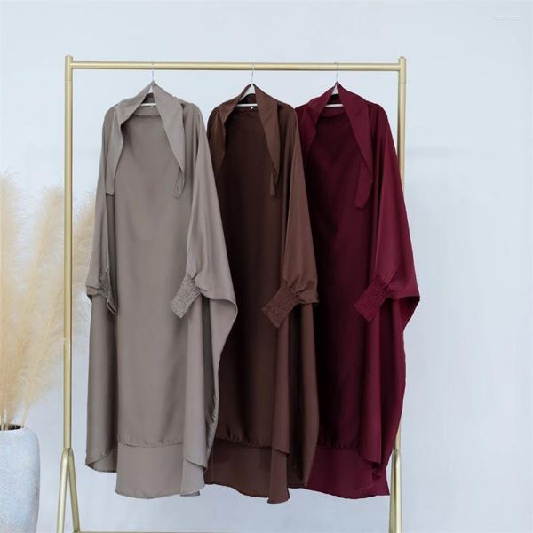 Ropa étnica Satin Capucha Abaya para Niños Musulmanes Musulmanes Abayas Islam Oración Niña ¡prenda de oración sobre la cabeza Khimar Kaftan Turkish Bated Modest