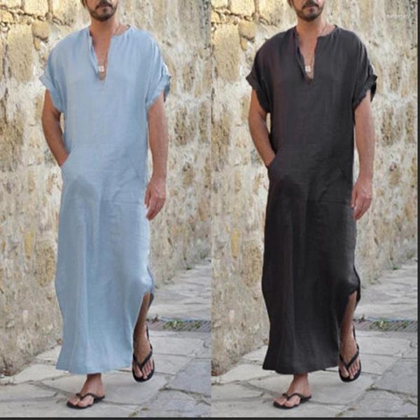 Ropa étnica Araba Saudita Dubai Long Jubba Thobe For Man Musulmán Islámico Tradicional Rata Kaftan Kaftan Summer Camisa de manga corta