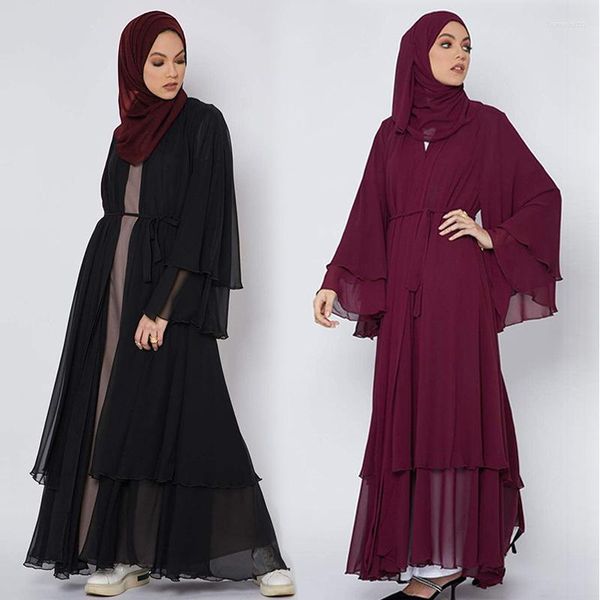 Vêtements ethniques Arabie Saoudite Abaya pour femmes Dubaï Net Élégant Grande Robe Femme Lâche Cardigan Caftan avec Turban Arabe Robe longue