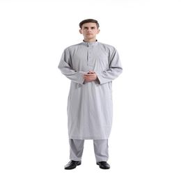 Abbigliamento etnico Arabia Saudita Ramadan Musulmano Mussola a due pezzi Moda Abito da uomo Medio Oriente Lasser Bairam Dubai Jubba Thobe T268Z