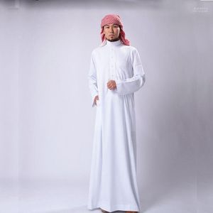 Vêtements ethniques Arabie saoudite Costumes traditionnels Man Muslim jubba thobe collier blanc stand collier polyester long robe robe tissu)