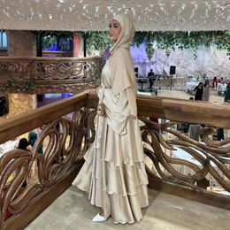 Vêtements ethniques Abayas en satin arabe saoudien pour les femmes Eid al-Adha Ruffles Kimono Cardigan Dubai Turquie Kaftan Muslim Dress Islam Jalabiya