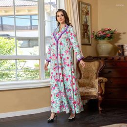 Vêtements ethniques Saudi Dubaï Spring Muslim Muslim Les femmes portent des strass imprimées de mode Arabe robe modeste vestidos Largos