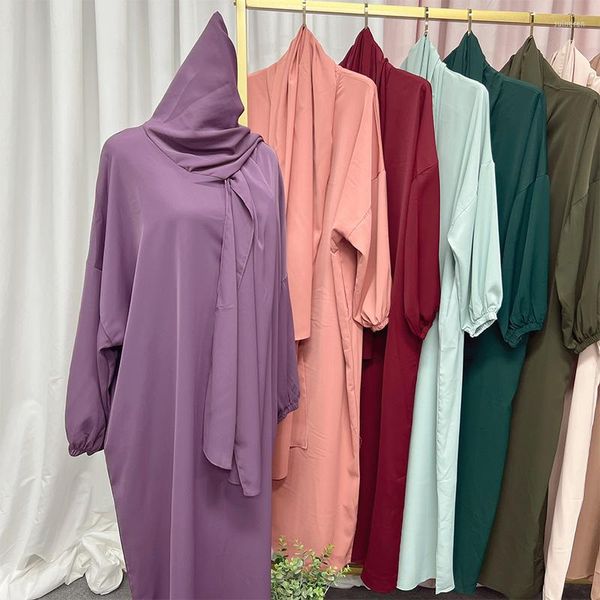 Vêtements ethniques Saudi Dubaï Femmes turques avec robe de hijab mince Ramadan Robe Africain Egyptien Islamic Casual Long Prayer Vêtements