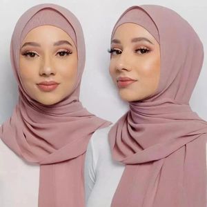 Etnische Kleding Sjaal Chiffon Sjaal Met Jersey Onderdoek 2 Delige Set Hijab Cap Bevestigd Onder Motorkap Innerlijke Islam