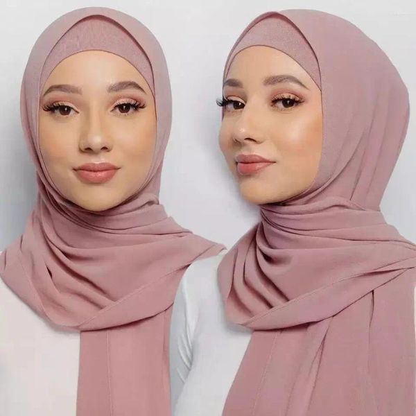 Vêtements ethniques Écharpe Châle en mousseline de soie avec jersey Underscarf 2 pièces Ensemble Hijab Cap attaché sous le bonnet Islam intérieur