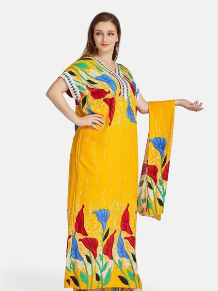 Venta de ropa étnica Vestidos de manga corta de verano de estilo africano Floral suelto Boubou Maxi Islam Vestido de mujer Abaya Vestir