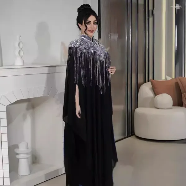 Vêtements ethniques Sequins Abayas pour femmes Dubaï 2024 Fashion Muslim Fonds noir Plus taille longue robe maxi robes de vêtements inner