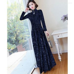 Ropa étnica lentejuelas de terciopelo cheongsam qiapo mujeres mujeres elegantes vestidos de fiesta de fiesta de lujo de manga larga de lujo chino chino