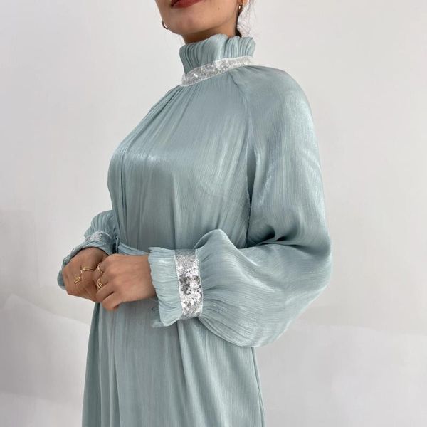 Ropa étnica lentejuelas decoradas abaya mujer musulmana dubai vestido de vestir brillante para la noche boda islámica elegante turco ramadán eid eid