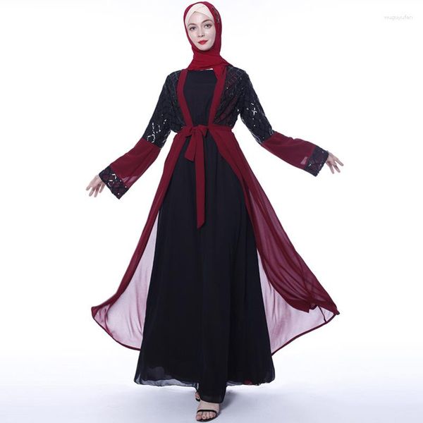 Ropa étnica Lentejuelas Vestido musulmán Abaya Islámico Turco Hijab Kimono Abayas para mujeres Oman Caftan Marocain Kaftan Ropa de oración