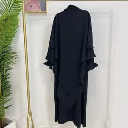 Conjunto de ropa étnica Tela arrugada Vestido de puño ahumado Dos capas Hijab Bufanda Ropa de oración Islam Jilbabs para mujeres Ramadán musulmán