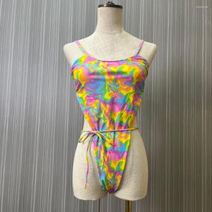 Etnische kleding sexy Afrikaanse stijl dames zwempak veter uit eendelige bikini open rug uitgesneden 2023 meisjes strand verstelbare badkleding