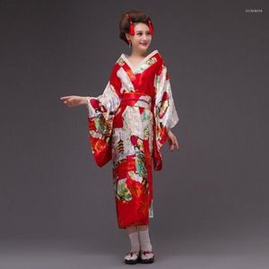 Vêtements ethniques Sexy noir japonais femmes robe de soirée en soie rayonne Kimono Yukata avec Obi danse Cosplay Costume fleur taille unique