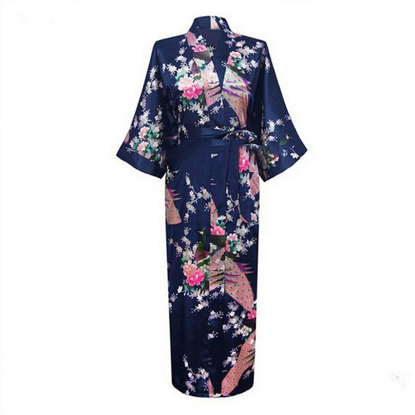 Vêtements ethniques Sexy mariée demoiselle d'honneur mariage Dressing femme japonais Kimono robe paon imprimé Satin soie Yukata bain Robe chemise de nuit 230331