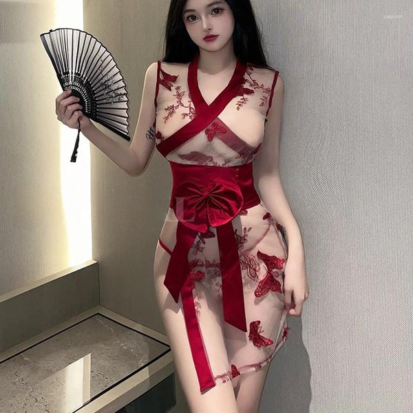 Vêtements ethniques Sexy Butterfly Kimono Robe Femme Traditionnelle Minijupe transparente Mode japonaise Perspective Tentation Cosplay