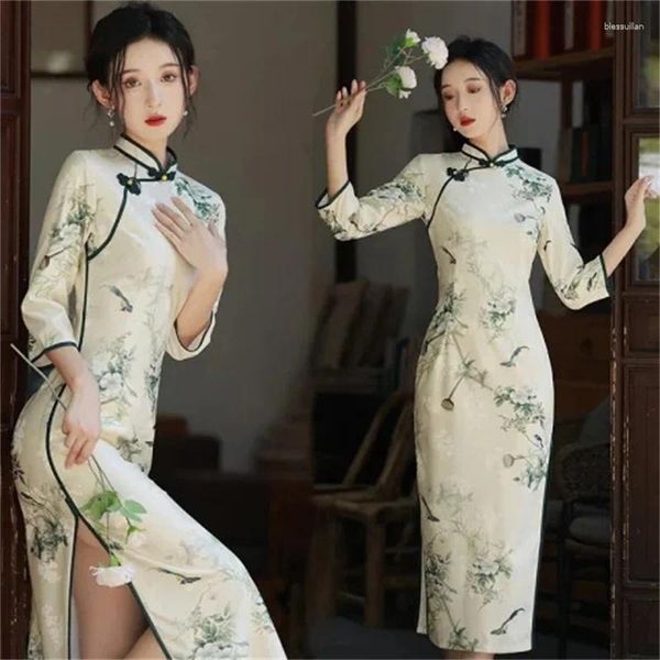 Vêtements ethniques style chinois sexy amélioré Qipao Robe orientale traditionnelle Imprimé floral moderne Cheongsam long été jeune femme élégante