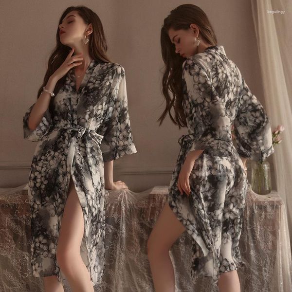 Vêtements ethniques Sexy Geisha Kimono pour femmes Lingerie Séduisante Peignoir Plage Cover Up Vintage Halo Teinture Maillots de bain Long Cardigan