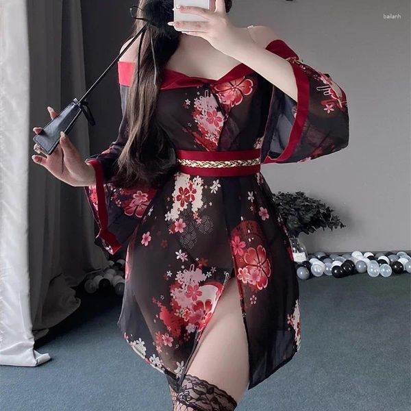 Vêtements ethniques Sexy Japonais Fleur Impression Kimono Robe Traditionnelle Femmes Pyjamas Lingerie Érotique Peignoir Chemises De Nuit Perspective