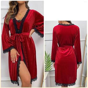 Vêtements ethniques Lingerie sexy Satin dentelle rouge kimono vêtements de nuit intimes robe de nuit femmes mariage mariée sous-vêtements chemise de nuit