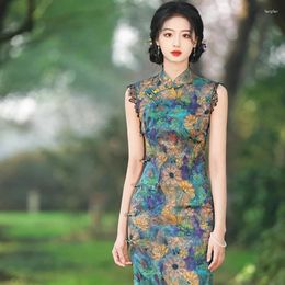 Vêtements ethniques Sexe sans manches Slim Cheongsam Vintage Amélioration de la robe chinoise traditionnelle Femme Plus taille 3xl Qipao Élégant nouveauté