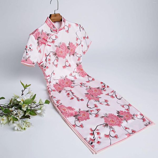 Vêtements ethniques Sexy Slim Classic Qipao Print Fleurs Banquet Cheongsam Robe chinoise Silk Plus taille 4xl Vintage