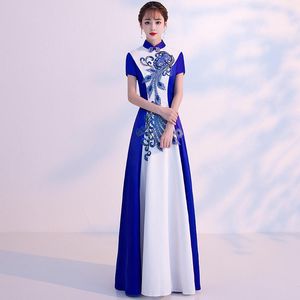 Vêtements ethniques Sexy Vintage Bouton Chinois Robe Classique Col Mandarin Oriental Cheongsams Printemps Été Élégant Banquet Robe A-ligne Qipa