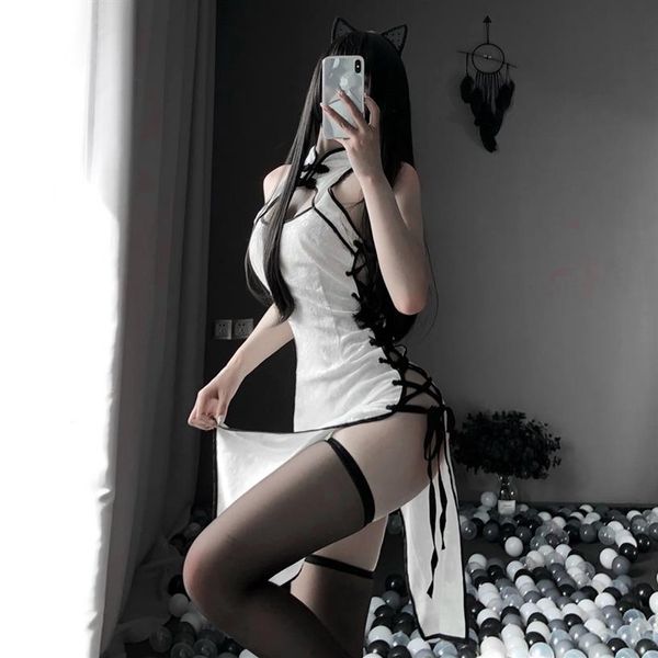 Vêtements ethniques Sexy Femmes Lingerie Dentelle Cheongsam Nuit Robe Cosplay Costume Vêtements De Nuit Tenue Érotique Diable Roleplay School Girl 287S