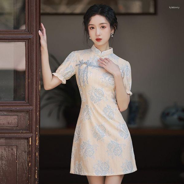 Vêtements ethniques Sexy Femmes Imprimer Fleur Mini Qipao Style Chinois Dames Robe De Soirée De Haute Qualité Fille Mince Cheongsam Vestidos Vintage Qi Pao