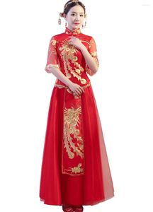 Vêtements ethniques Shanghai Story Long Or Broderie Cheongsam Robes Rouge Qipao Pour Femmes Robe Traditionnelle Mariage Chinois
