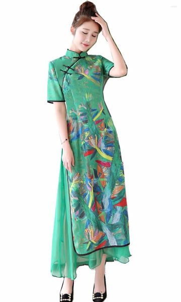 Vêtements Ethniques Shanghai Story Vietnam Aodai Style Chinois Chine Longue Qipao Cheongsam Robe Pour Femmes Vert