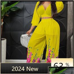 Etnische kleding pure mesh patchwork ruches mouw jumpsuit wide been broek vrouwen y elegant ol kantoor dames rompers drop levering appa otwou otwou