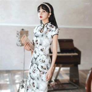 Etnische Kleding Sheng Coco Dames Grote Maat Qipao Chinese Vintage Waterdruppels Kraag Traditionele Cheongsam Jurk Rayon Bloemen Nieuwigheid