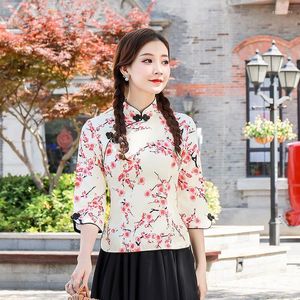 Vêtements ethniques Sheng Coco Chemises chinoises traditionnelles Lady Purple Plum Flowers Cheongsam Tops Qipao Blouse Classic Camisa Chine Mujer