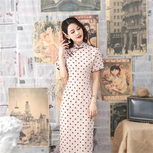 Vêtements ethniques Sheng Coco Wave Point Soie Rose Chinois Cheongsam Costume Perle Pankou Mignon Qipao Robes Femme Robe De Fête Orientale