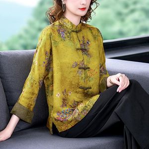 Vêtements ethniques Sheng Coco chemise chinoise pour femme jaune Jacquard Style bouton mère Tang hauts traditionnel Cheongsam