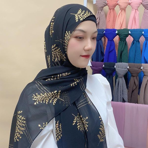 Ropa étnica brillante oro brillo Hijabs bufanda de moda burbuja gasa negro Hijab brillante lentejuelas chal musulmán bronceado envoltura pañuelo para la cabeza