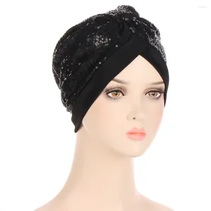 Etnische Kleding Glanzende Glitter Pailletten Vrouwen Moslim Hijab Chemo Caps Motorkap Hoofddeksels Wrap Kanker Haaruitval Hoeden Mutsen Femme Turbante Soid