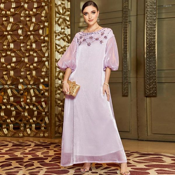 Ropa étnica Brillante Cosido a mano Diamante Abaya Mujeres Musulmanes Largo Maxi Vestido Turquía Árabe Kaftan Eid Fiesta Dubai Vestidos marroquíes Ramadán