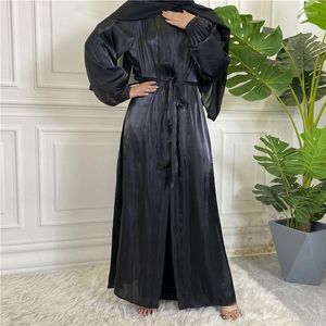 Etnische kleding glanzende satijn open abaya dubai kalkoen kaftan dames moslim maxi jurk eid ramadan islamitische jalabiya robe kimono cardigan longue