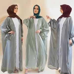 Vêtements ethniques Satin brillant Open Abaya Kimono Summer Muslim Abayas pour femmes Dubaï Luxury Turquie Hijab Robe Ramadan Eid Islamic Kaftan